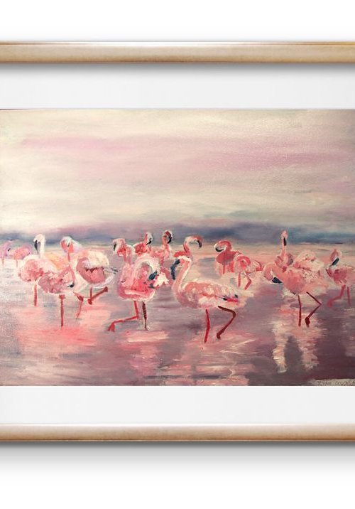 Flamingos At Dusk by Ryan  Louder