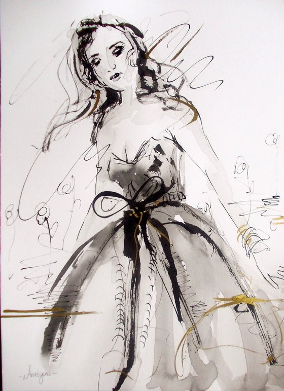 Woman   ink drawing series-Figurative drawing on paper