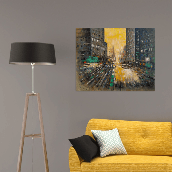 Cityscape (100x80cm, oil painting, ready to hang)