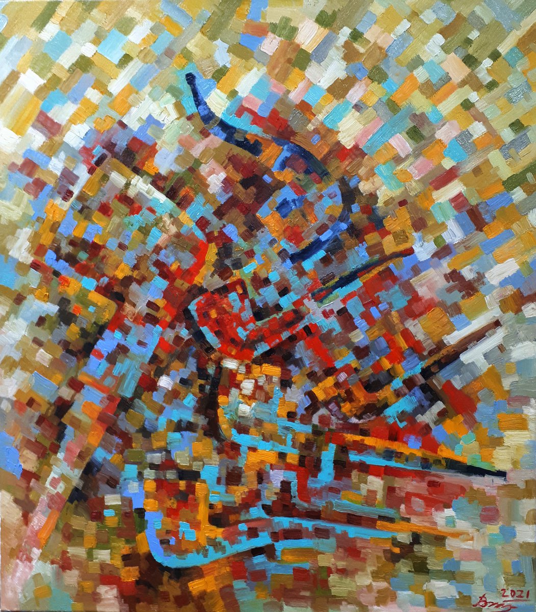 Abstract Oil Painting By Serhii Voichenko, 28 X 32", 7 Pipes, Original Artwork