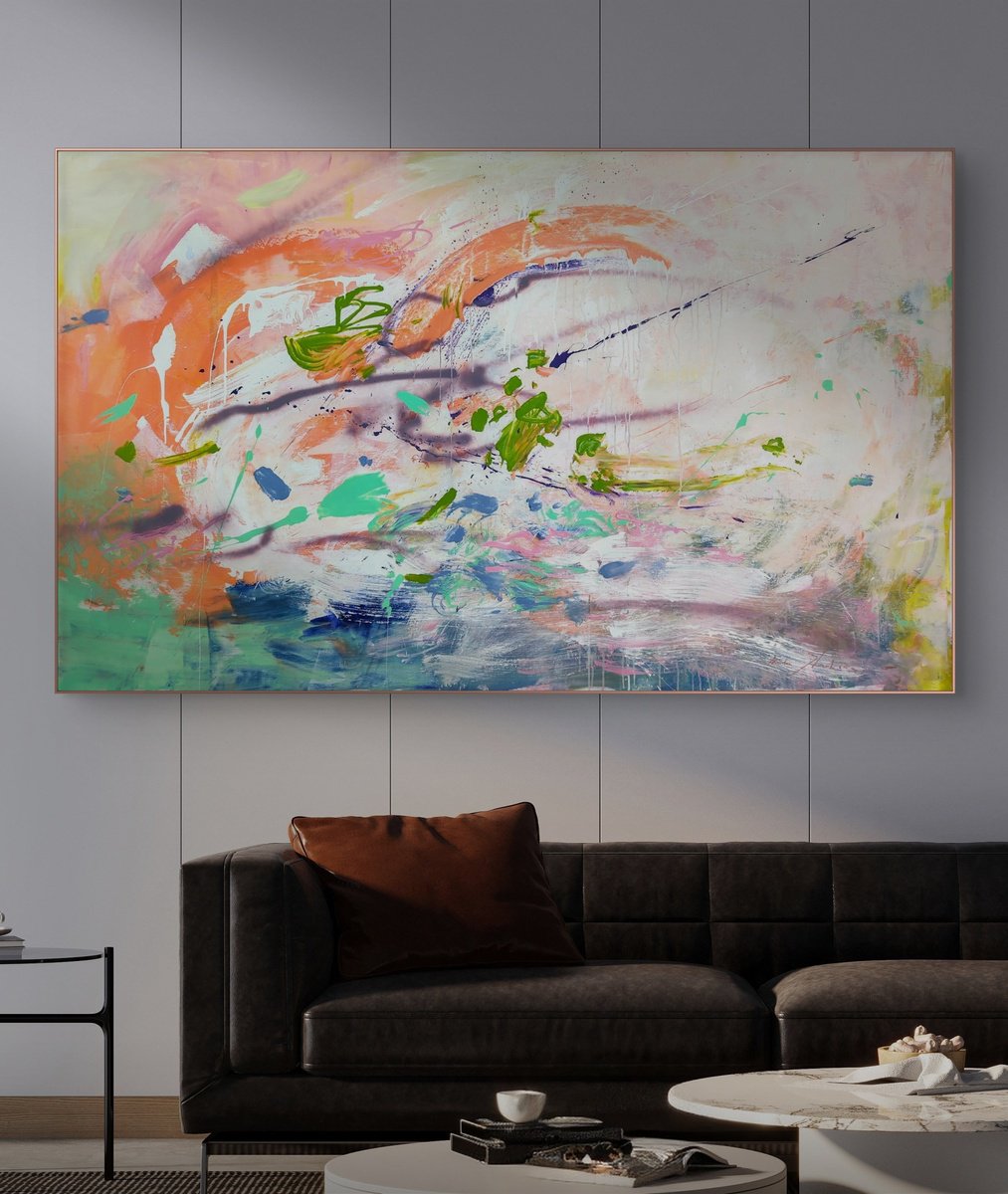 Abstract Acrylic Painting By Helen Shukina, 79 X 47, Feeling The Warm Wind, Original Artwork