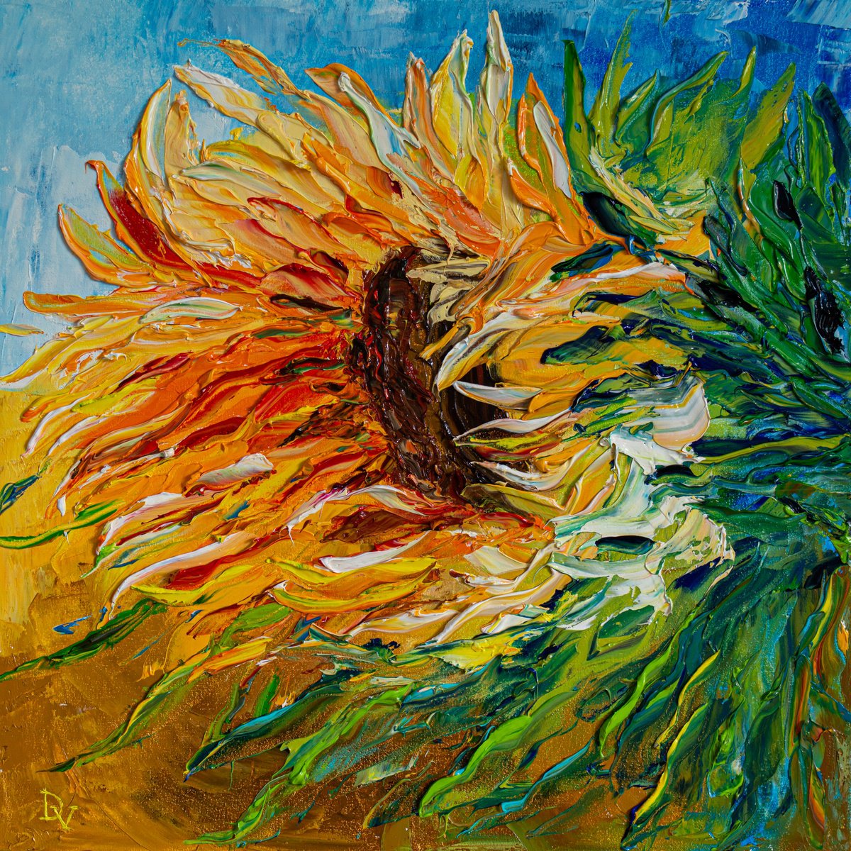 Impressionistic Botanical Oil Painting By Vladyslav Durniev, 20 X 20", Sun In The Wind, Original Artwork
