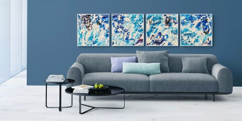 Beyond the sea no. 7521 - set of 4 blue abstract by Anita Kaufmann