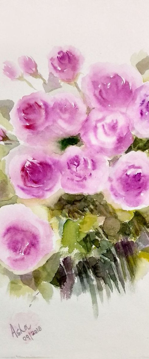 Pretty Pink Watercolor Roses - Art for Peace by Asha Shenoy