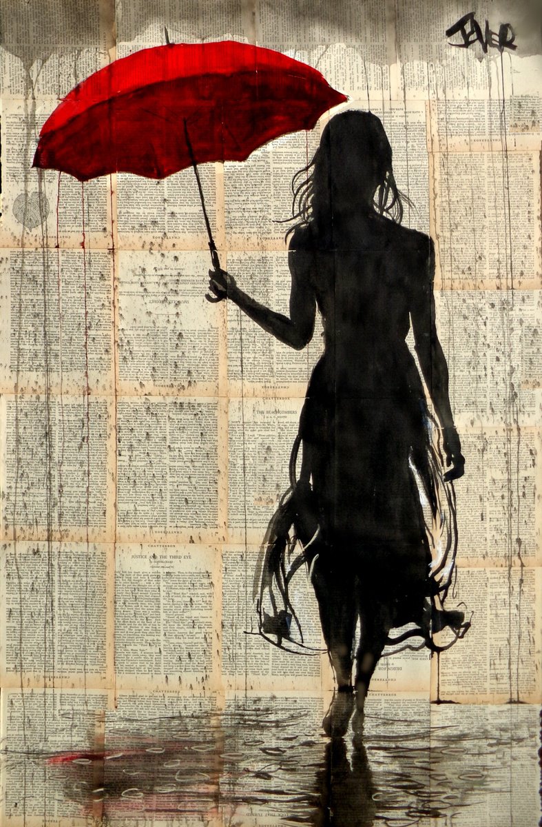 Impressionistic Portrait Ink Drawing By Loui Jover, 33 X 53", Summer Rain, Original Artwork