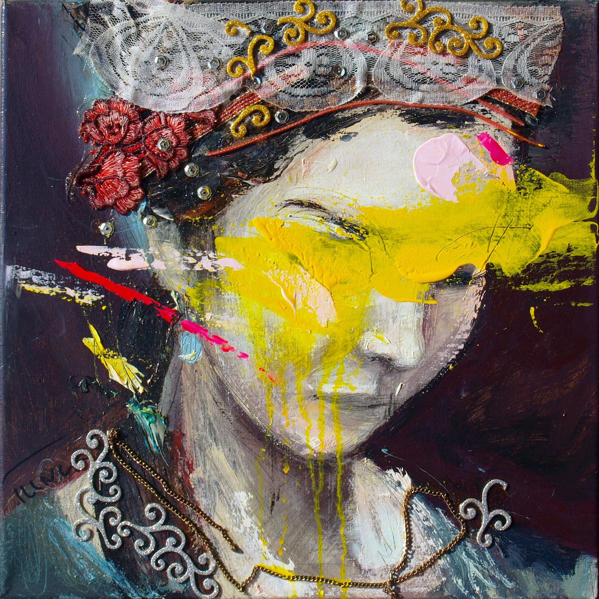 Expressive Portrait Painting By Catalin Ilinca, 12 X 12, L