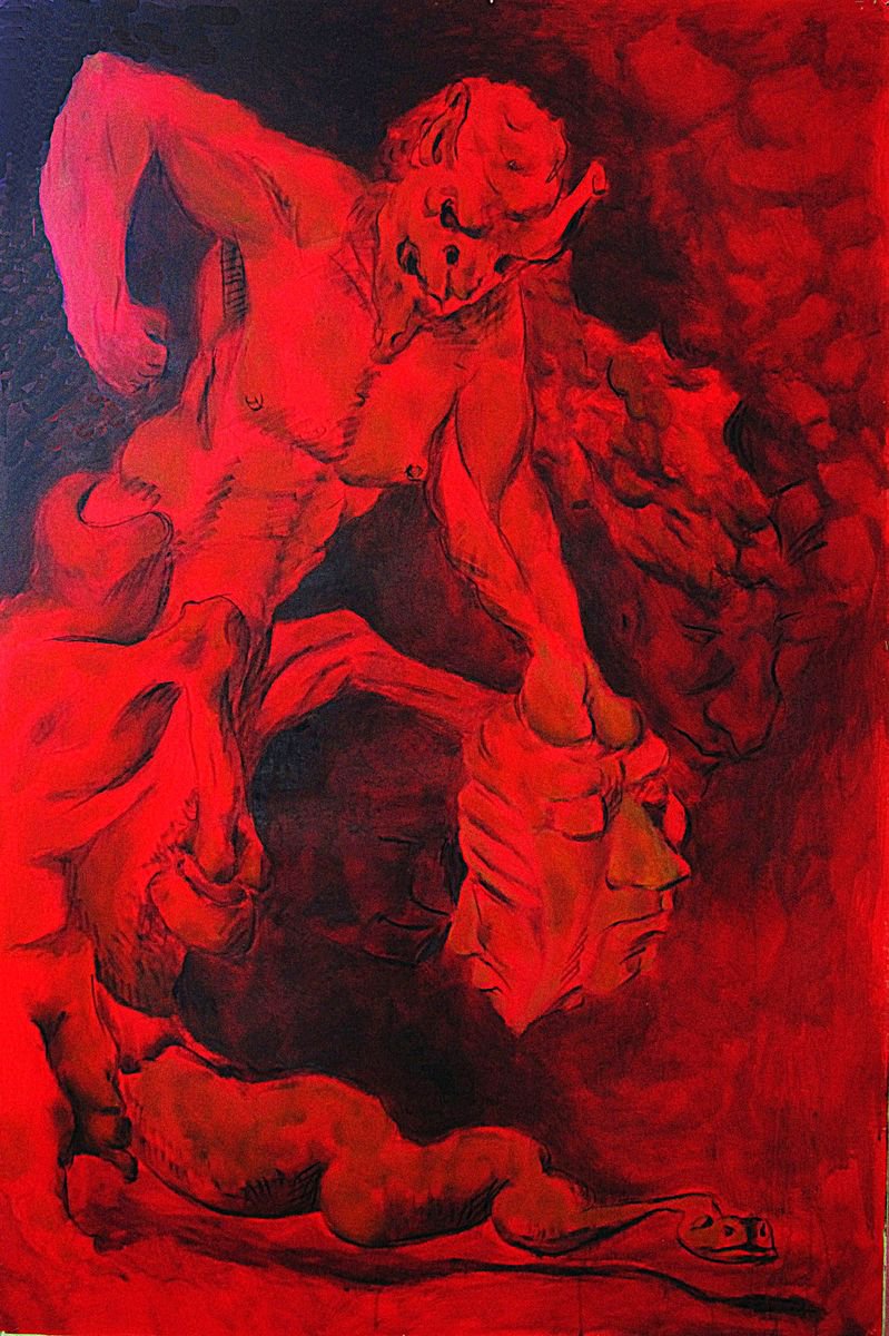 Portrait Oil Painting By Antonio Mele, 39 X 58, Rossocentauro, Original Artwork