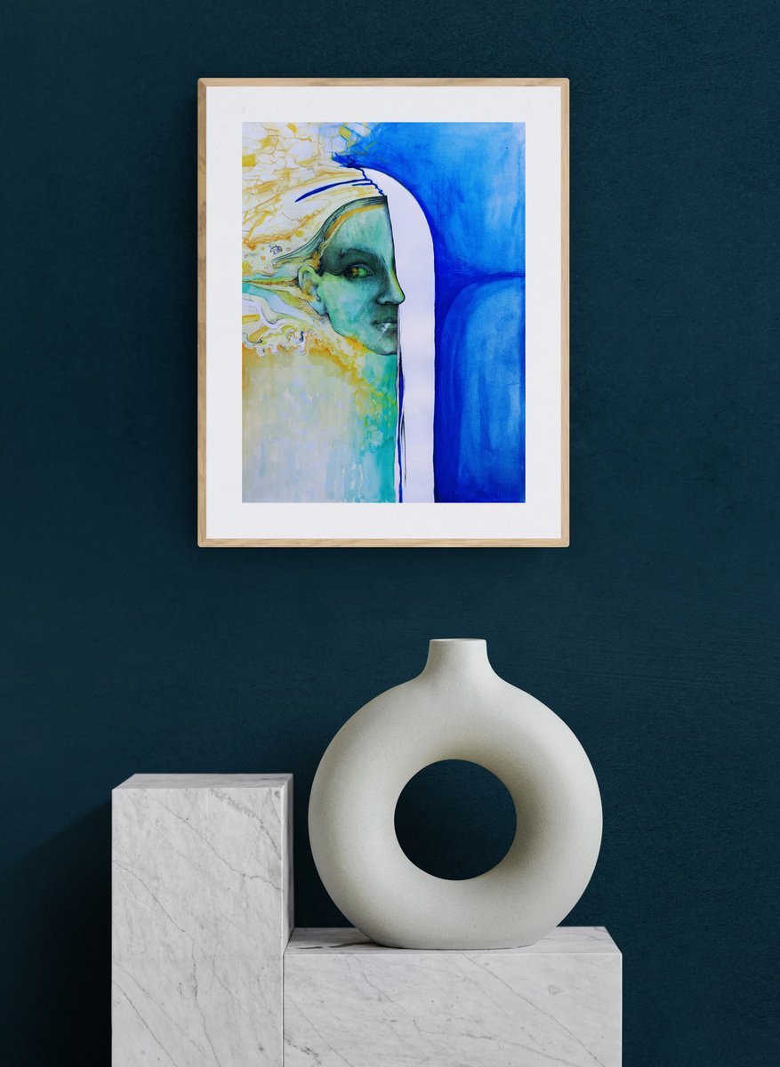 Surrealistic Portrait Painting By Marija Stojkovic, 12 X 17", Change I, Original Artwork