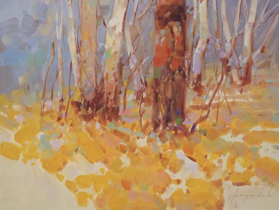 Landscape Birches Original oil painting One of a kind Signed with Certificate of Authenticity