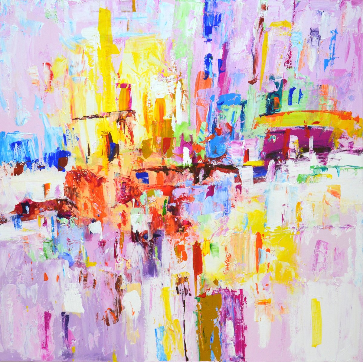 Abstract Acrylic Painting By Iryna Kastsova, 39 X 39, City Of Joy., Original Artwork