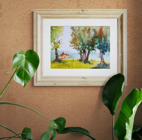 Fairy tale | Original watercolor painting (2019) Hand-painted Art Small Artist | Mediterranean Europe Impressionistic