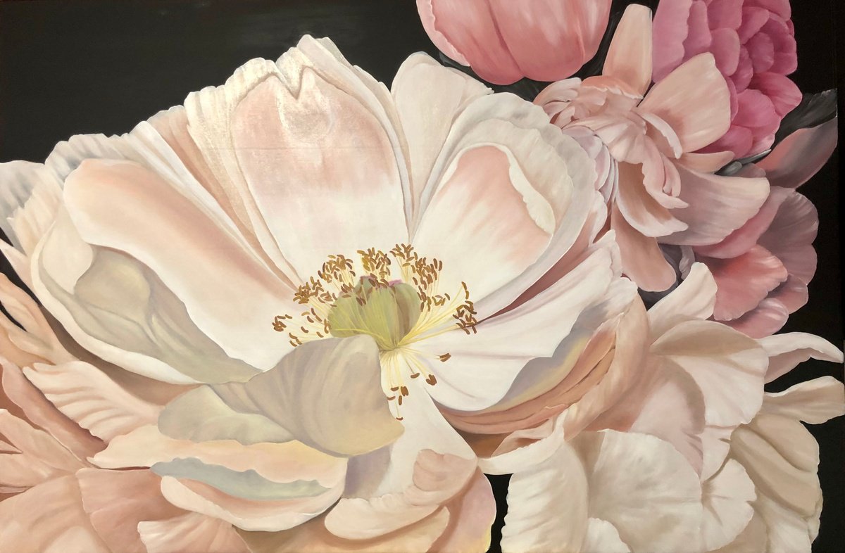 Calm white Peonies by Nataliia Krykun