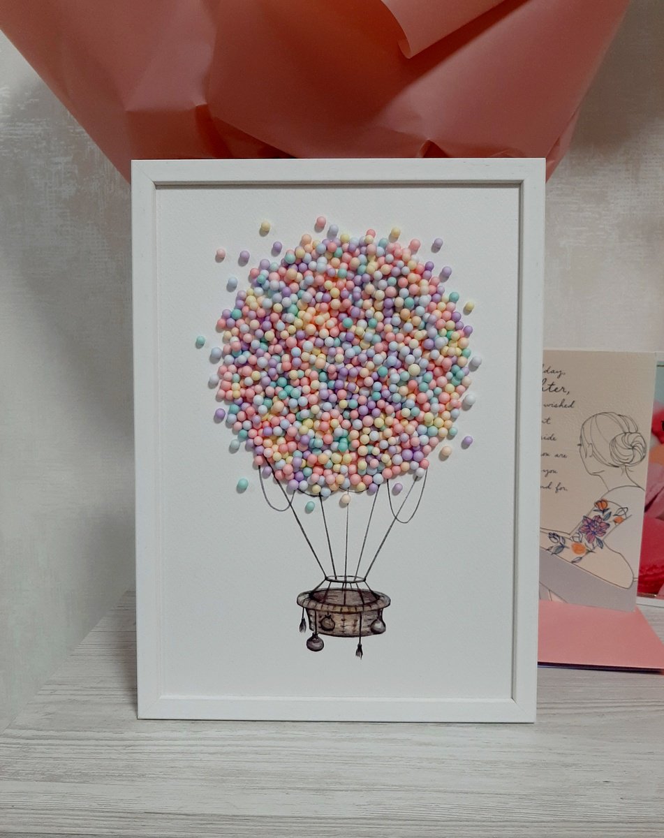 Botanical Collage By Luba Ostroushko, 12 X 17", Colorful Balloon Art, 3D, Original Artwork