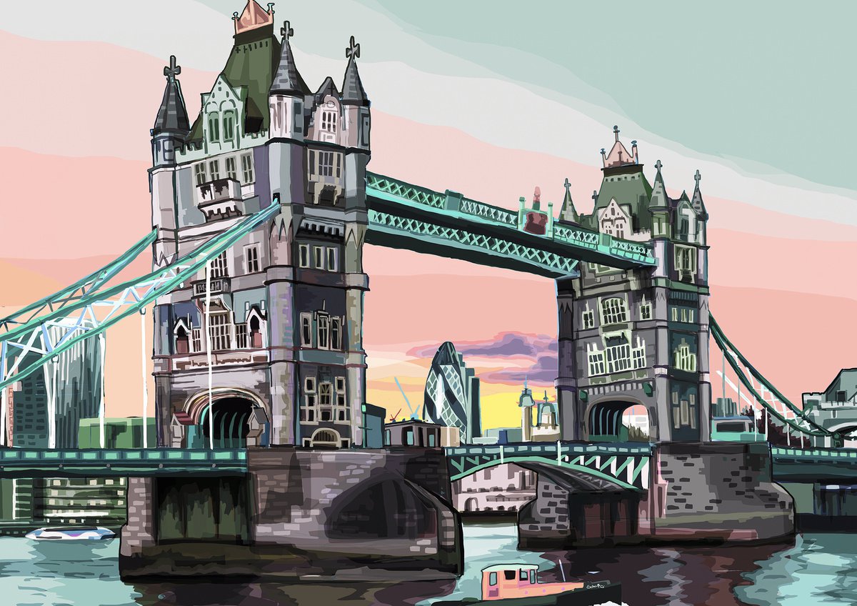 A3 Tower Bridge, London Illustration Print by Tomartacus