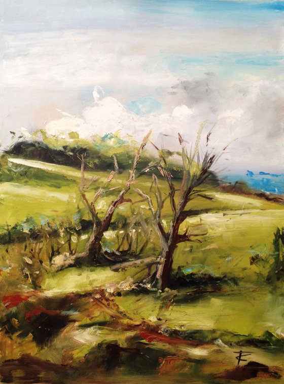 Trees and hill - original oil painting- 30 x 40 ( 12' x 16')