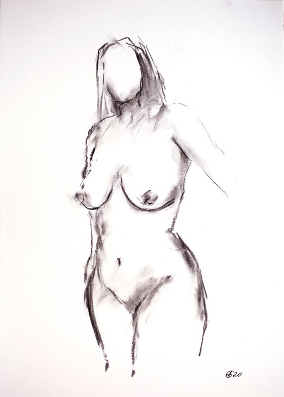 Nude in charcoal. 32. Black and white minimalistic female girl beauty body positive