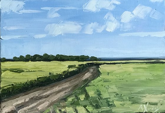 Landscape original oil painting 16x23 cm +easel