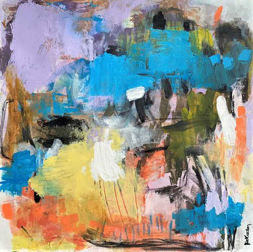 Line Dance - Colorful energetic contemporary abstract art painting by Kat Crosby