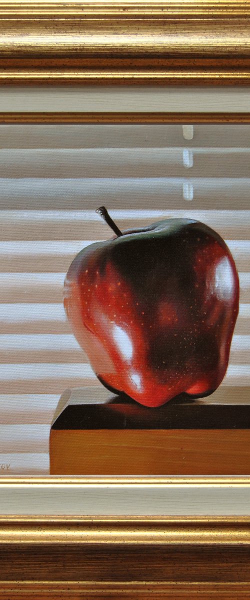 Still life with an apple , Original oil on canvas painting by Valeri Tsvetkov