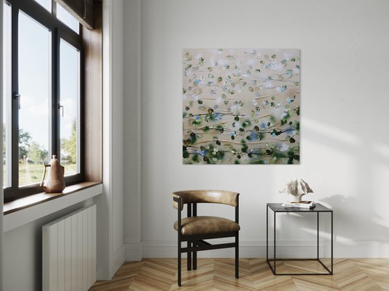 "Flower Sonata" floral light beige textured art