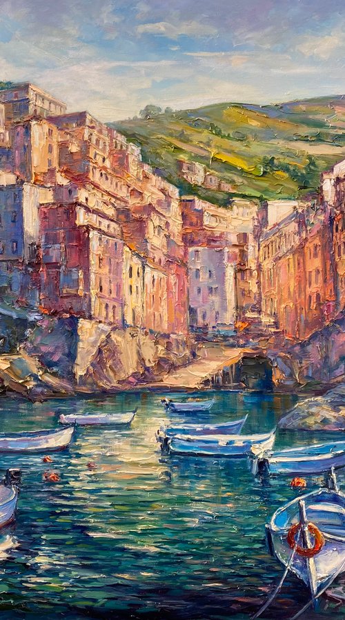 "Riomaggiore"100x75 original large Italian Landscape painting  by Artem Grunyka by Artem Grunyka