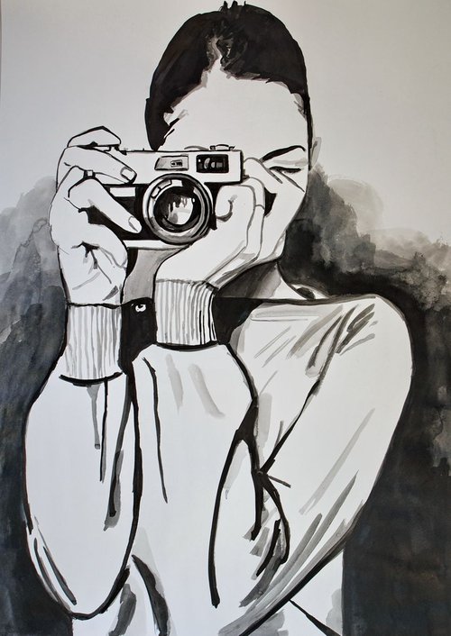 Girl with camera  / 69.5 X 50 cm by Alexandra Djokic