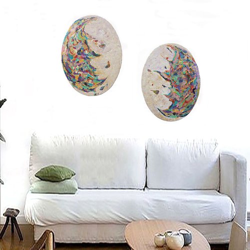 Diptych Painting ''We'll Meet Again'', 2 Oval Abstract Paintings, Two Parts , Modern Art, Colorful, Original Hand-painted, Abstract Art, Ready to Hang Paintings by Julia Apostolova