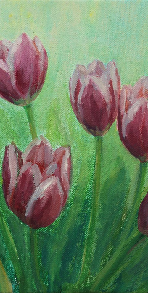 Tulips II. 2019, acrylic on canvas, 25 x 30 cm by Alenka Koderman