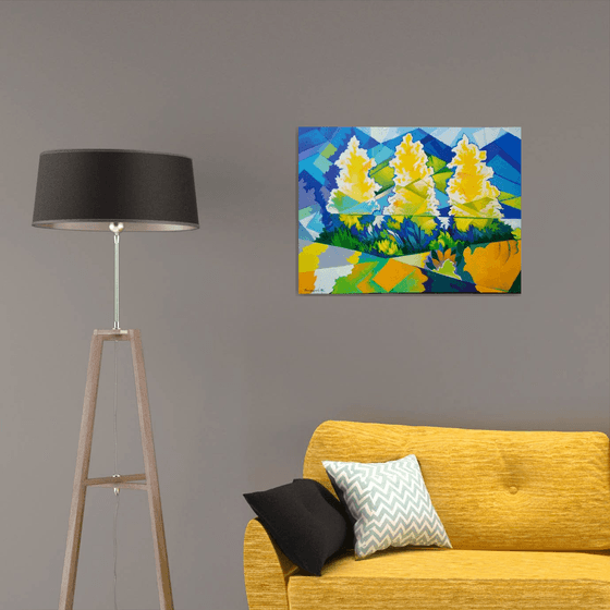 Three trees (60x80cm, cubism, oil painting, ready to hang)