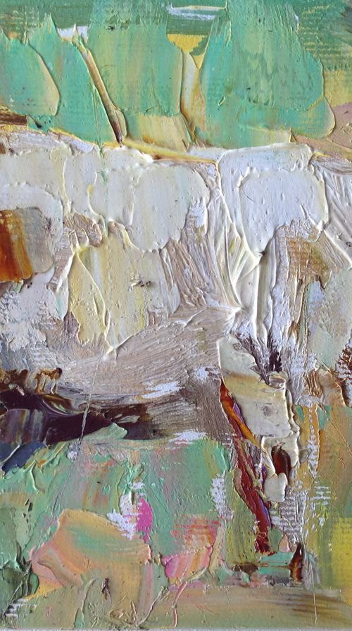 Cow on grassland oil painting landscape nature animal cows sunlight waterlily by Nataliia Nosyk