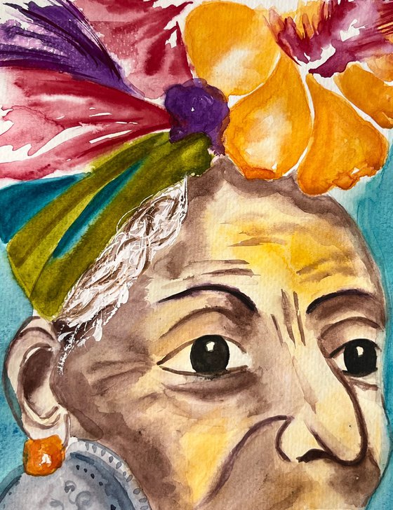 Flower Head African Woman Original Painting