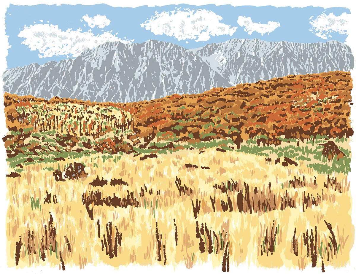 Graphic Landscape Screenprint By Francis Stanton, 15 X 11, The Raggeds, Original Artwork