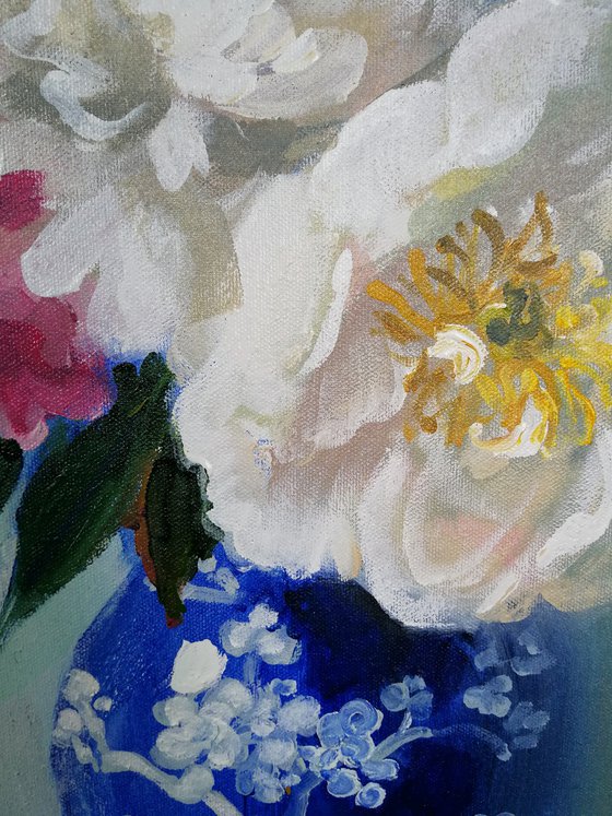 “3 peonies in Chinese vase”