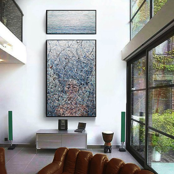 White gray blue abstract Painting with sens Dreams painting Zen painting Meditation abstract diptych