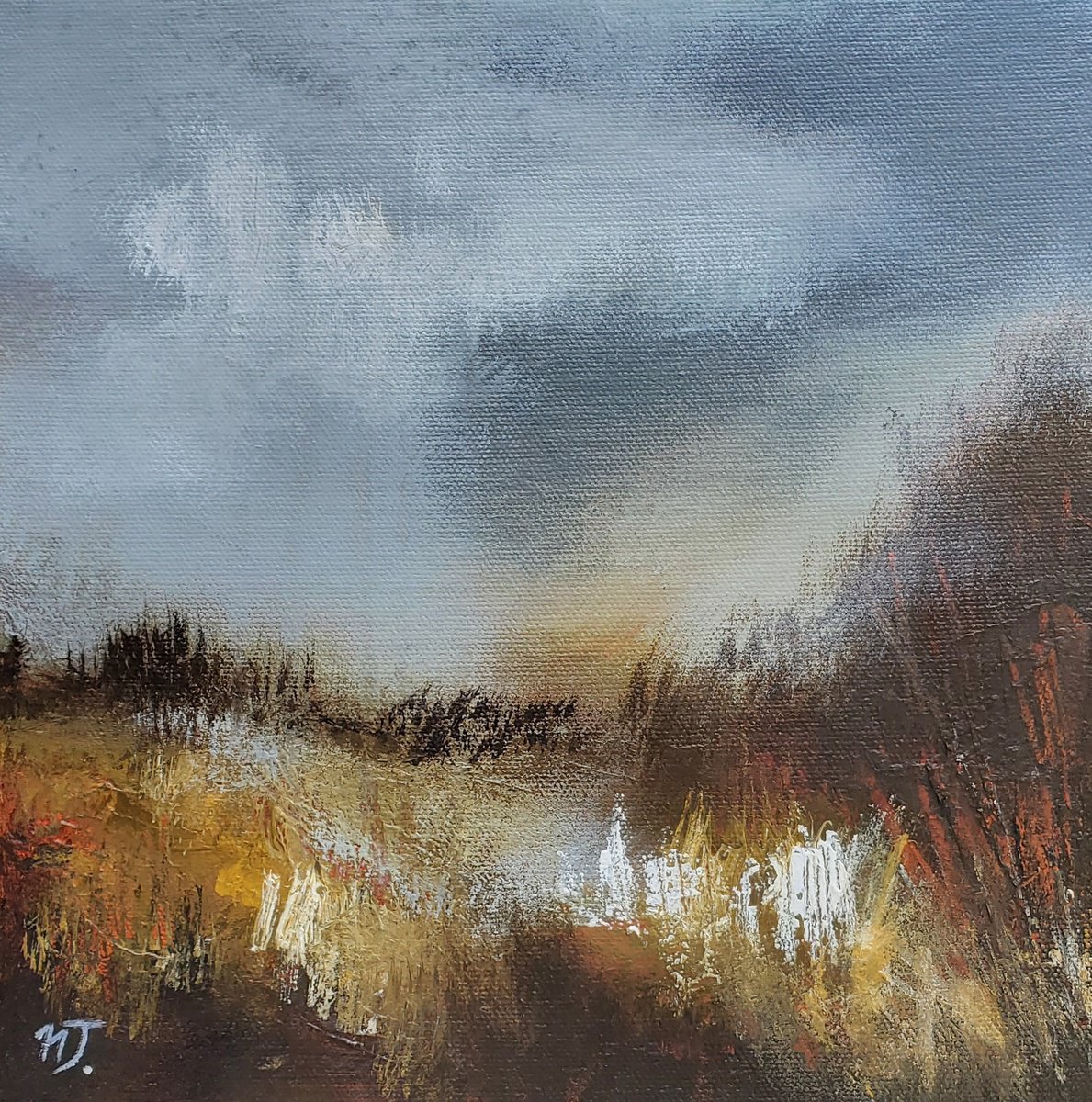 Impressionistic Landscape Acrylic Painting By Niyati Jiwani, 10 X 10", Ethereal Skies Ii, Original Artwork