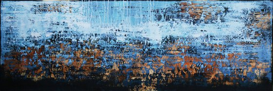 MOUNTAIN PEAK * 71" x 23.6" * ABSTRACT ACRYLIC PAINTING ON CANVAS *** BLUE * WHITE * GOLD