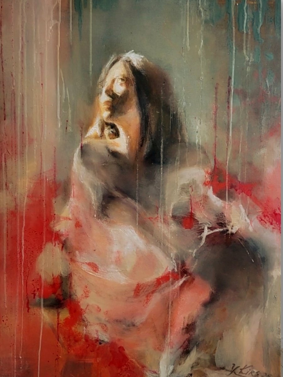 Impressionistic Portrait Oil Painting By Yuliia Kyrsanova, 20 X 28", Soft And Sharp, Original Artwork