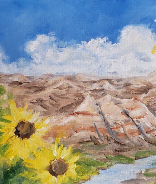 Landscape - Sunflowers - Cottonwoods - "North Dakota Gold" by Katrina Case