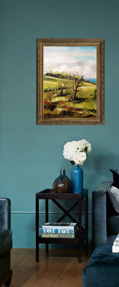 Trees and hill - original oil painting- 30 x 40 ( 12' x 16') by Carlo Toma