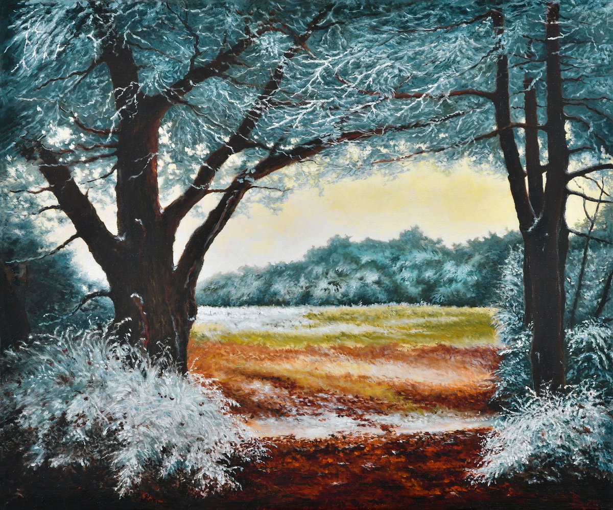 Impressionistic Landscape Oil Painting By Oleg Baulin, 24 X 20", Hoarfrost, Original Artwork