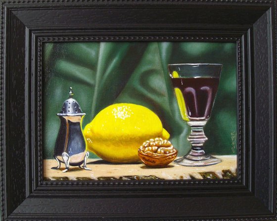 Walnut, wine and lemon in silver