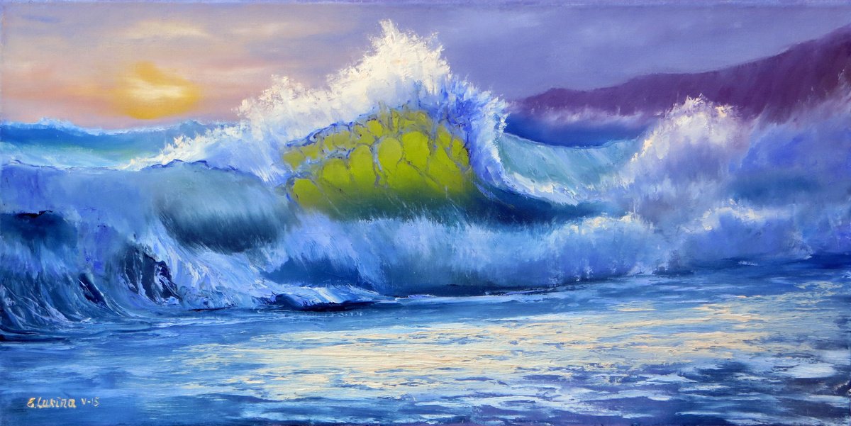 Oceanic Surge: Emerald Light Study (2015) By Lumina Studio, 24 X 12, Artwork For Sale On Artfinder