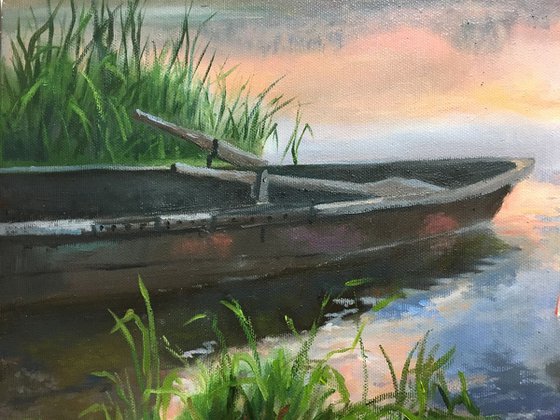 Lake Painting Sunset Landscape painting 50x70cm