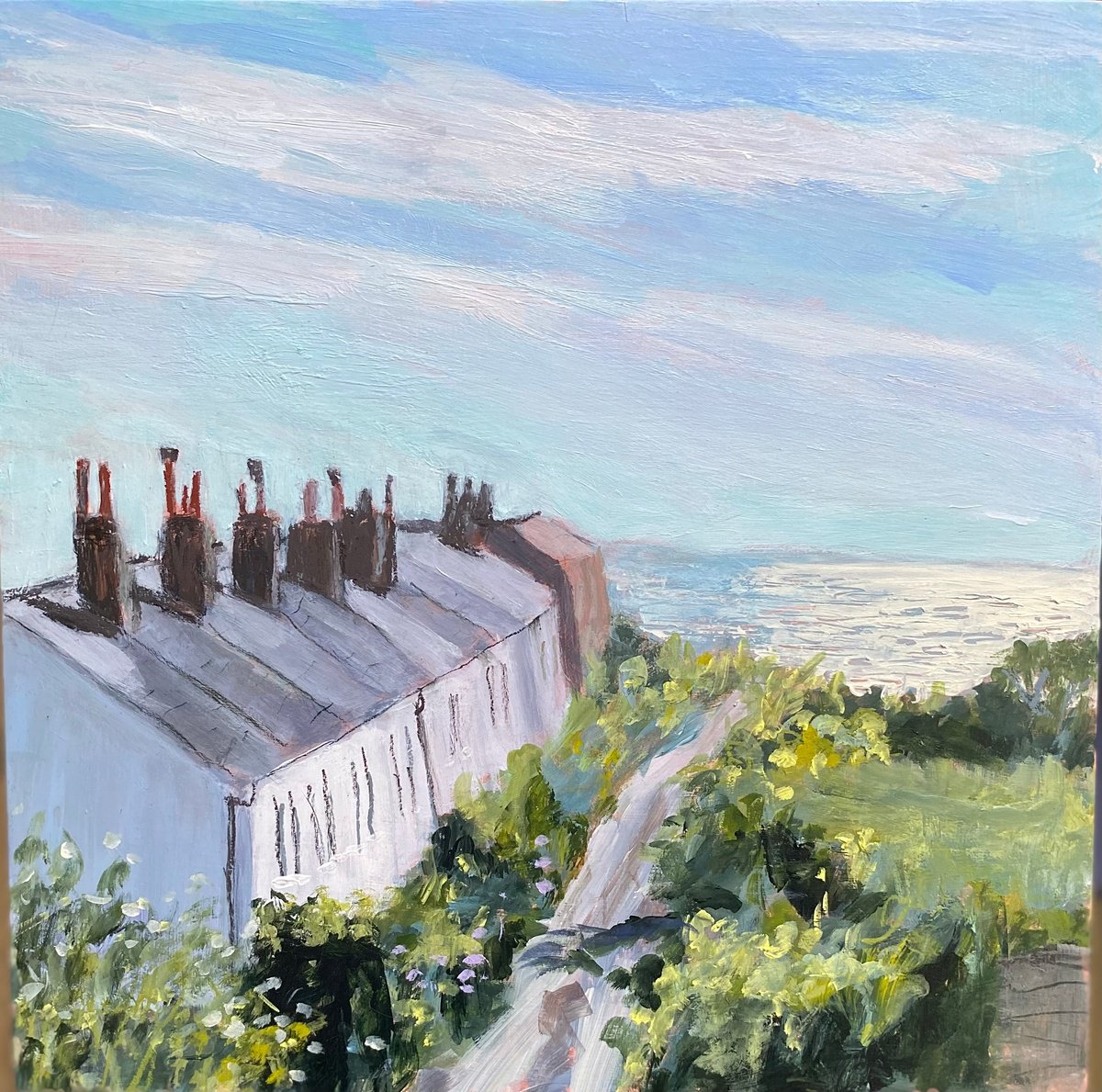 Impressionistic Landscape Painting By Nikki Wheeler, 14 X 14", Lane To The Sea, Early Morning, Original Artwork