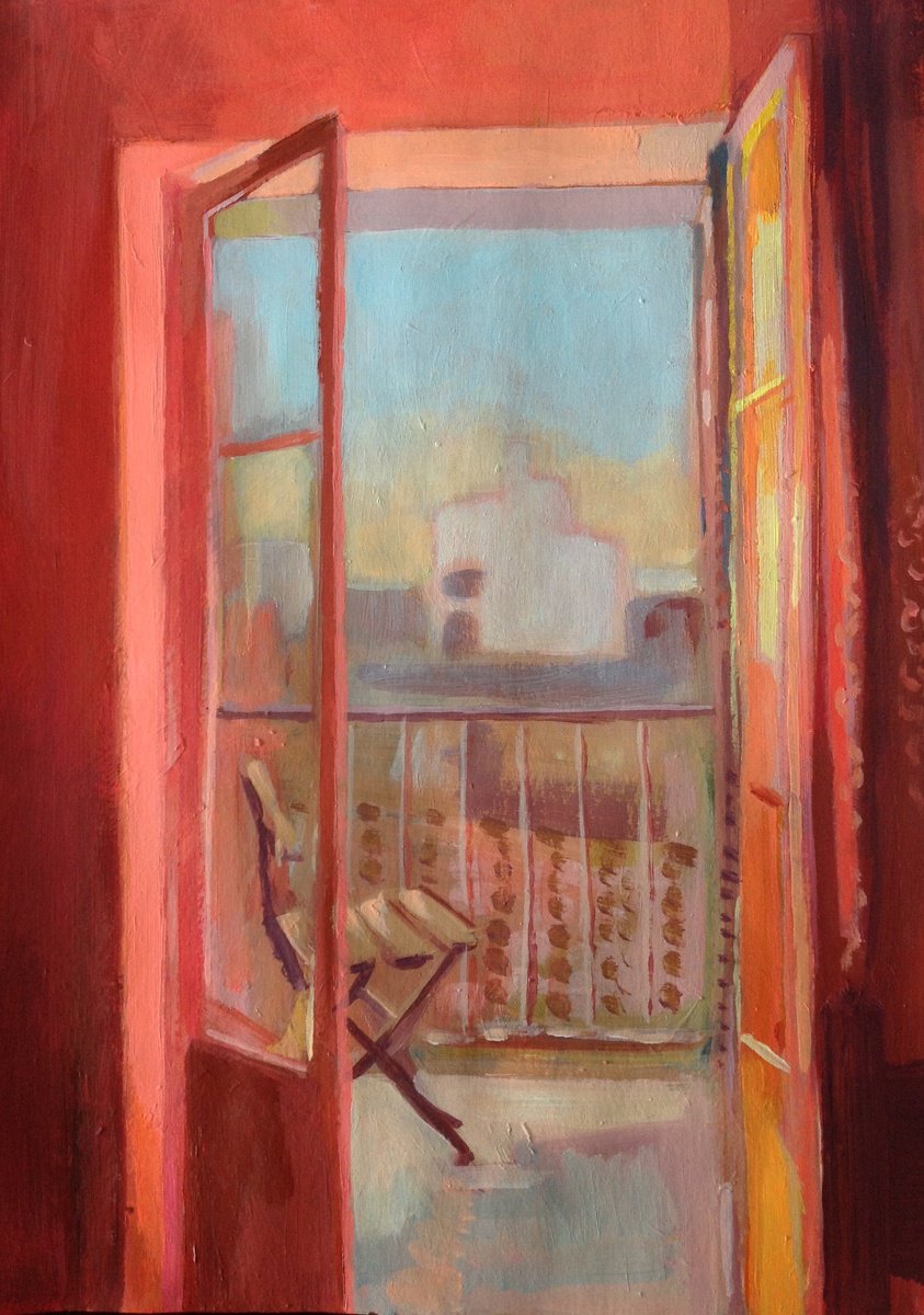 Expressive Landscape Acrylic Painting By Anyck Alvarez Kerloch, 12 X 17, Balcony, Original Artwork