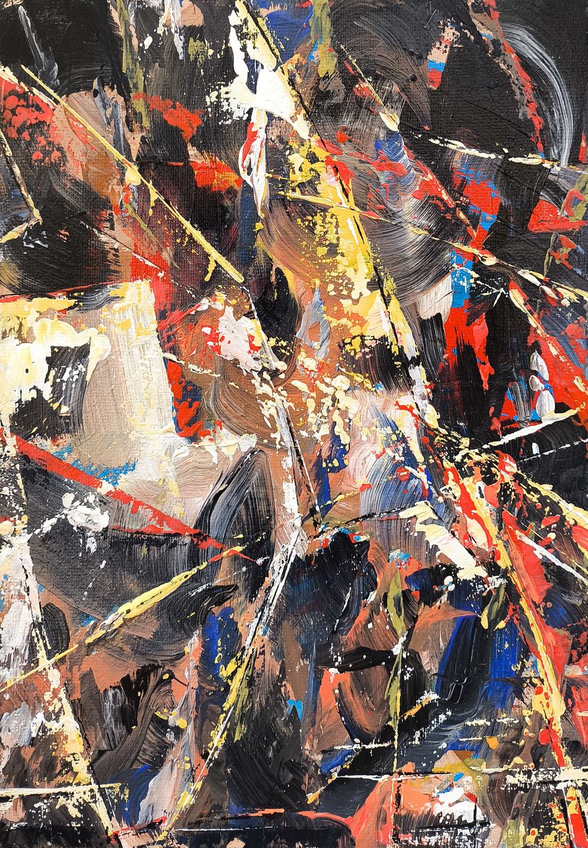 Abstract Oil Painting By Ruben Ghulyan, 9 X 13", Collision Of Colors, Original Artwork