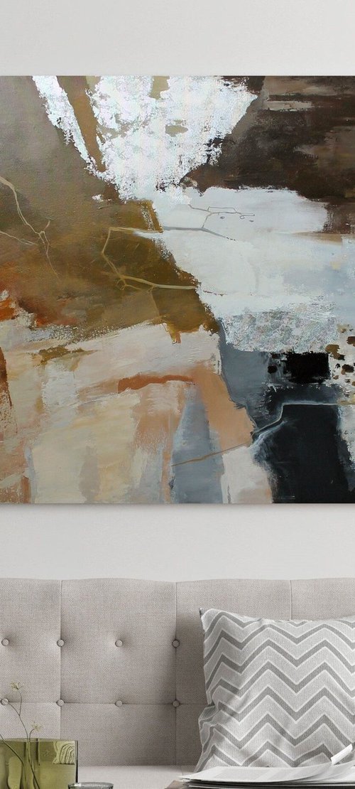 "Silence" Brown rust gray abstract art by Yana Sagan