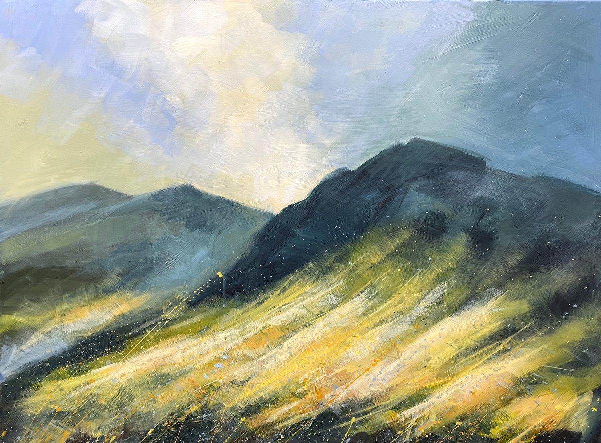 Impressionistic Landscape Acrylic Painting By Helen Mount, 31 X 24, Mountain Pasture, Original Artwork