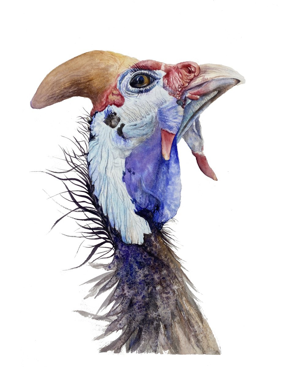 Impressionistic Animal Watercolour By Tetiana Savchenko, 8 X 11", Overthinker, Guinea Fowl Bird, Original Artwork