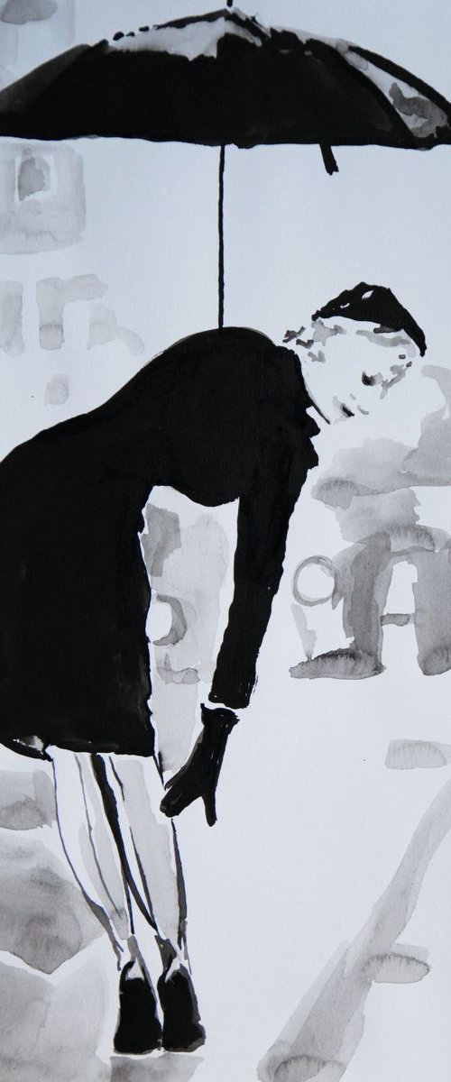 Lady with umbrella (black & white) by Alexandra Djokic